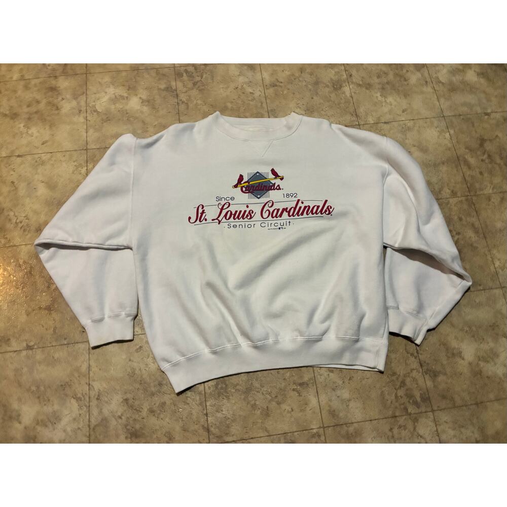 Vintage 1996 St Louis Cardinals White Sweatshirt Gear Large